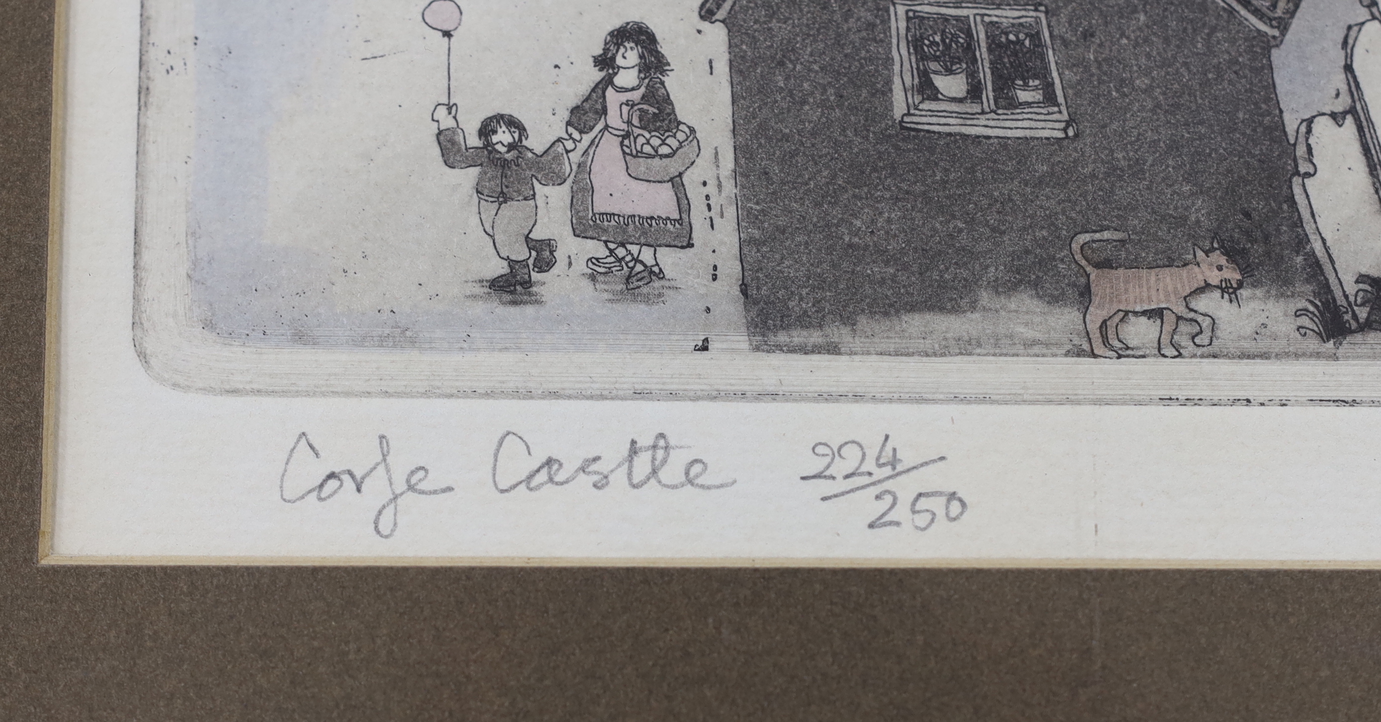 Graham Clarke (b.1941), colour etching, 'Corfe Castle', signed in pencil, limited edition 224/250, 37 x 55cm